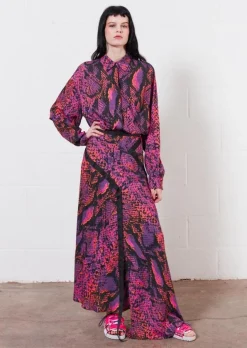 House of Holland Neon Snake Print Midi Skirt (Pink)