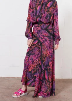 House of Holland Neon Snake Print Midi Skirt (Pink)