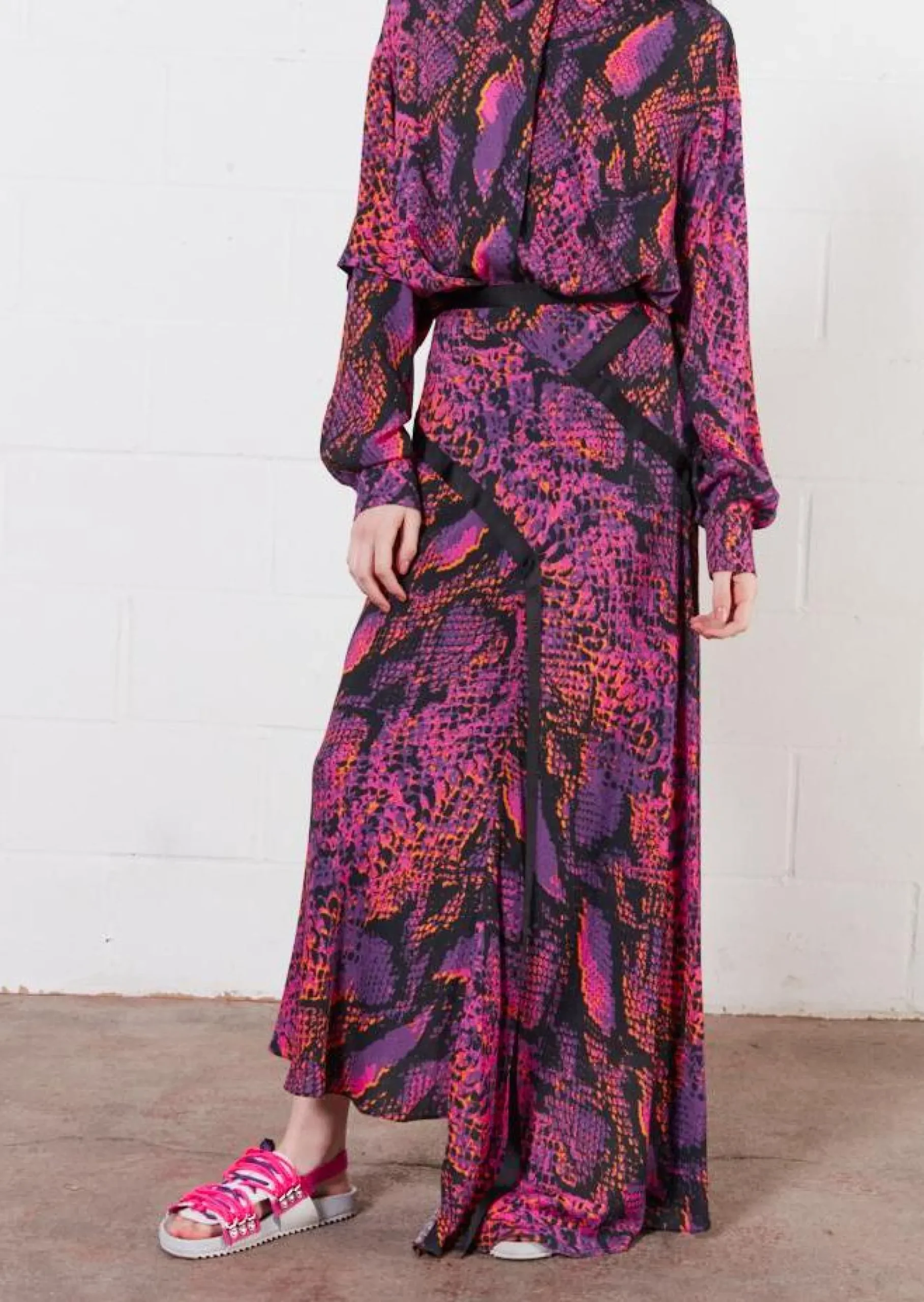 House of Holland Neon Snake Print Midi Skirt (Pink)