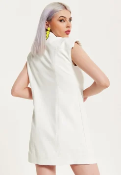 House of Holland Off-White Rocker Faux Leather Twist Button-Down Dress