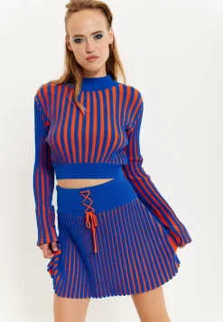 House Of Holland Orange And Blue Knitted Mini Skirt