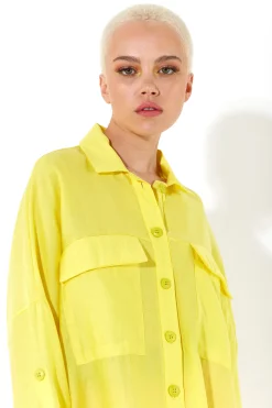 House of Holland Oversized Yellow Shirt with Large Utility Pockets