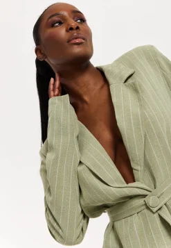House of Holland Oversized Green Stripe Belted Blazer