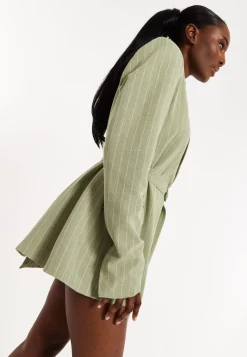 House of Holland Oversized Green Stripe Belted Blazer