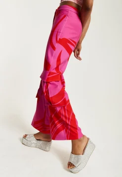 House of Holland Pink and Red Cargo Pants With Side Pockets