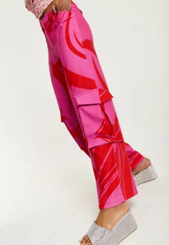 House of Holland Pink and Red Cargo Pants With Side Pockets