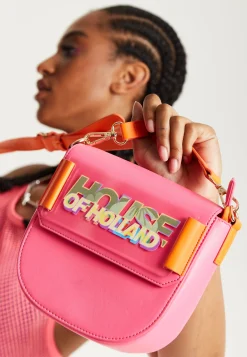 House Of Holland Pink and Orange Crossbody Bag With Logo Printed Acryl