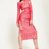 House Of Holland Pink Flame Clashing Colours Midi Dress With Cut Out D
