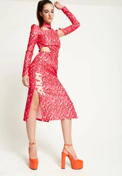 House Of Holland Pink Flame Clashing Colours Midi Dress With Cut Out D