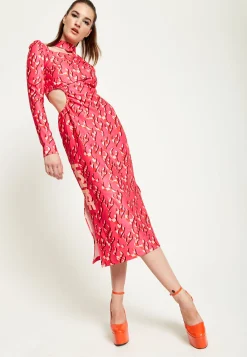 House Of Holland Pink Flame Clashing Colours Midi Dress With Cut Out D
