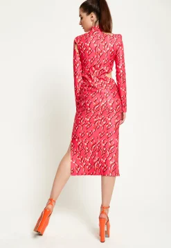 House Of Holland Pink Flame Clashing Colours Midi Dress With Cut Out D
