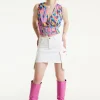 House of Holland Pink Top With Multicolour Rainbow Print