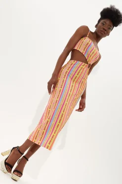 House Of Holland Printed Jersey Midi Dress With Cut Out Detail