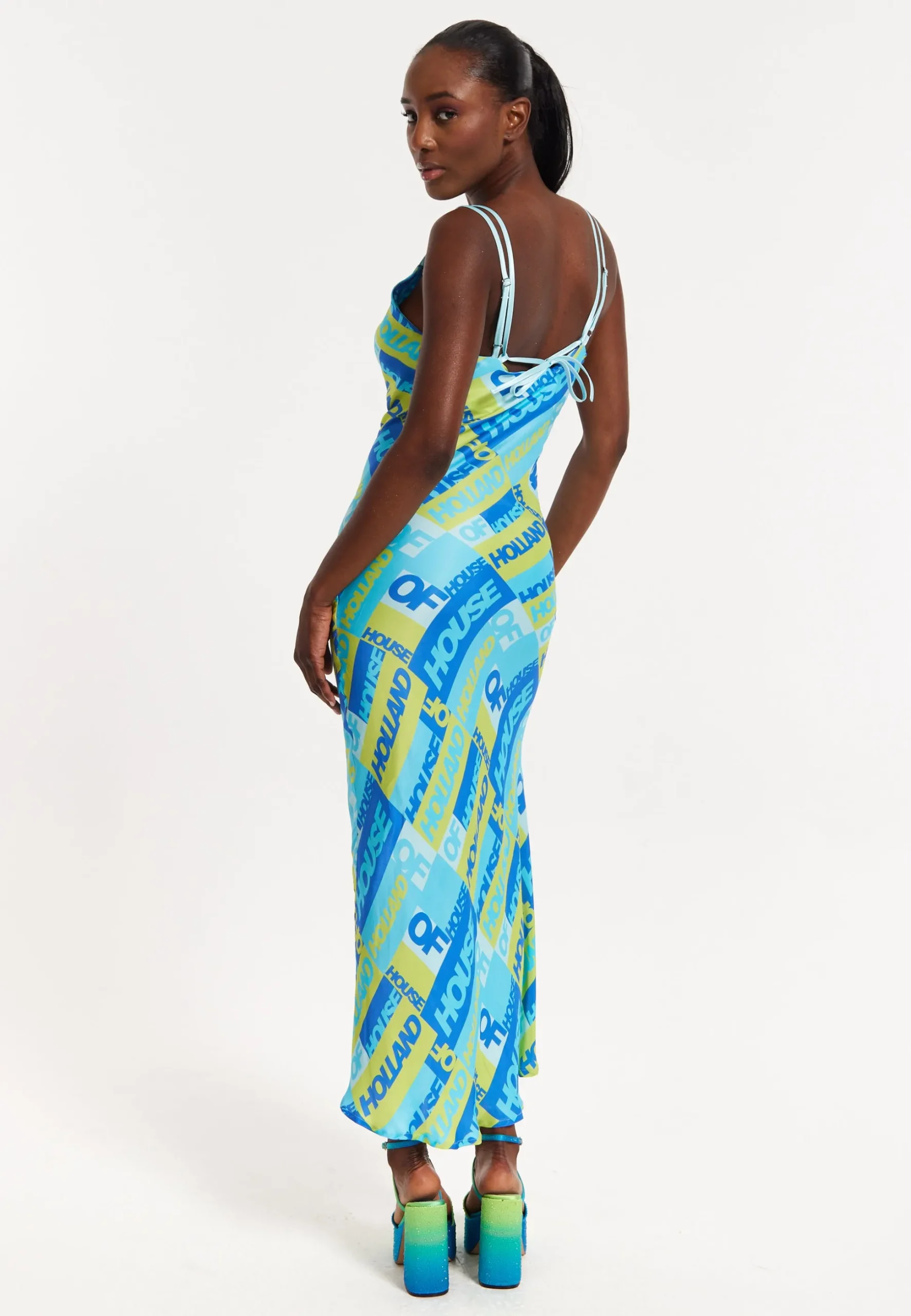House Of Holland Printed Cowl Neck Midi Dress