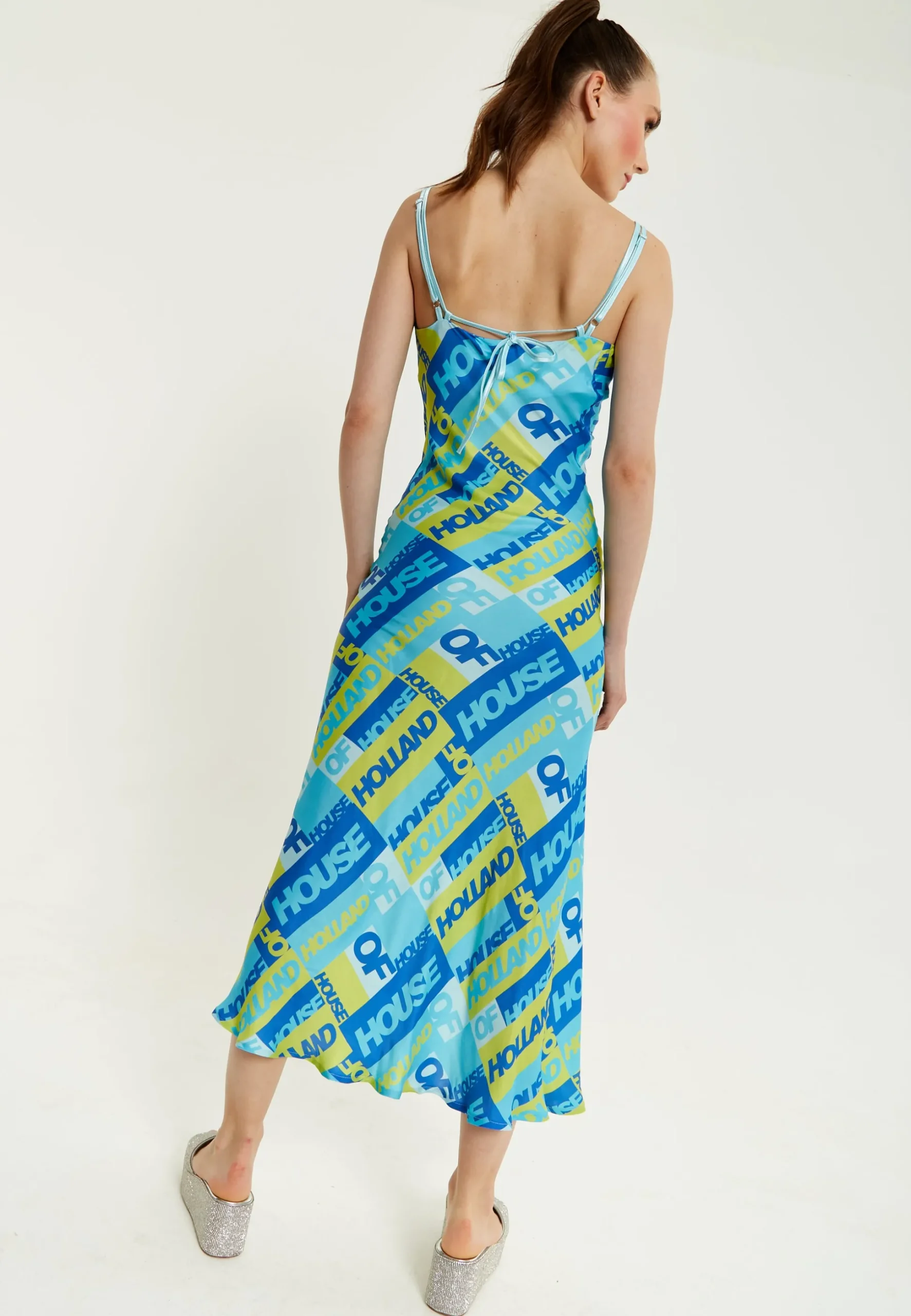 House Of Holland Printed Cowl Neck Midi Dress