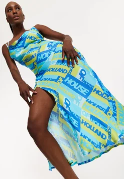 House Of Holland Printed Cowl Neck Midi Dress
