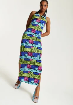 House of Holland Printed Multicolour Maxi Dress With Cut Out Details