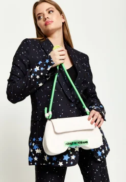 House Of Holland Saddle Bag White And Neon Green With Quilted Logo