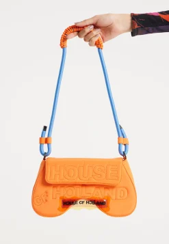 House Of Holland Saddle Bag In Orange And Blue With Quilted Logo