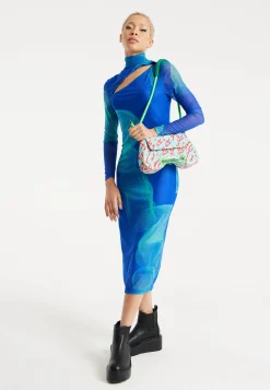 House Of Holland Saddle Blue And Pink Flame Bag And Quilted Logo