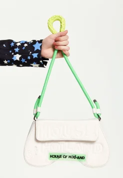 House Of Holland Saddle Bag White And Neon Green With Quilted Logo