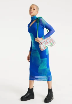 House Of Holland Saddle Blue And Pink Flame Bag And Quilted Logo