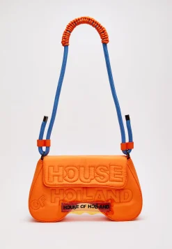 House Of Holland Saddle Bag In Orange And Blue With Quilted Logo