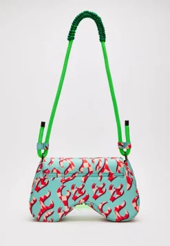 House Of Holland Saddle Blue And Pink Flame Bag And Quilted Logo