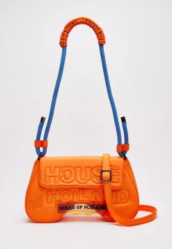 House Of Holland Saddle Bag In Orange And Blue With Quilted Logo