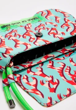 House Of Holland Saddle Blue And Pink Flame Bag And Quilted Logo