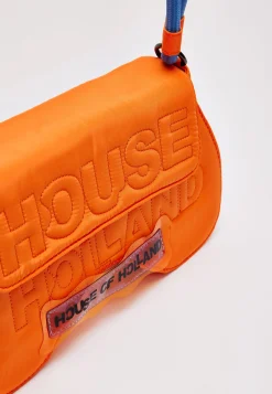 House Of Holland Saddle Bag In Orange And Blue With Quilted Logo