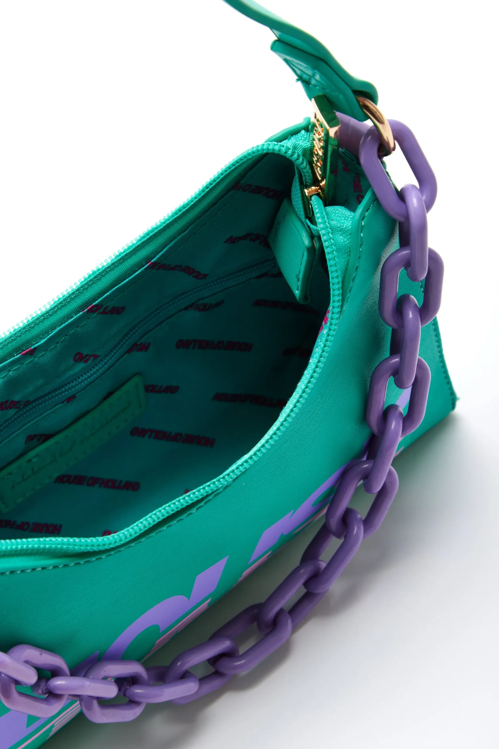 House Of Holland Shoulder Bag In Turquoise With ‘House’ Print
