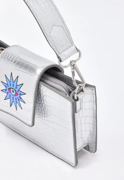 House of Holland Small Crossbody Bag in Silver with Printed Logo