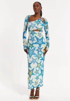 House of Holland Star Print Maxi Dress With Cut Out Details