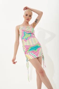 House of Holland Star Print Mini Dress with Adjustable Ruched Sides