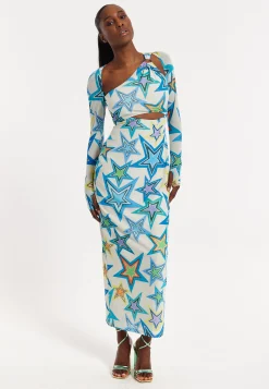 House of Holland Star Print Maxi Dress With Cut Out Details