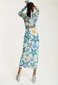 House of Holland Star Print Maxi Dress With Cut Out Details