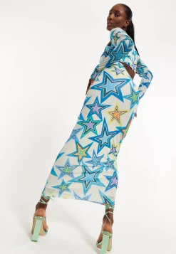 House of Holland Star Print Maxi Dress With Cut Out Details