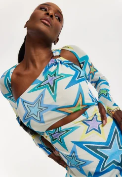 House of Holland Star Print Maxi Dress With Cut Out Details