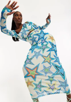 House of Holland Star Print Maxi Dress With Cut Out Details