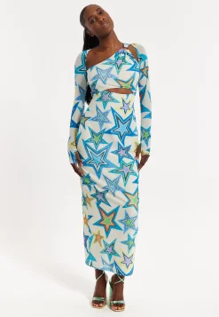 House of Holland Star Print Maxi Dress With Cut Out Details