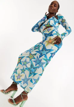 House of Holland Star Print Maxi Dress With Cut Out Details