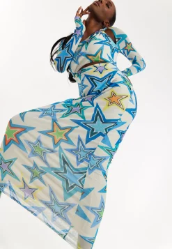 House of Holland Star Print Maxi Dress With Cut Out Details
