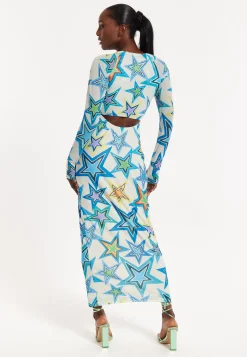 House of Holland Star Print Maxi Dress With Cut Out Details
