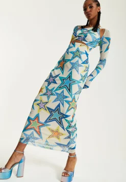House of Holland Star Print Maxi Dress With Cut Out Details