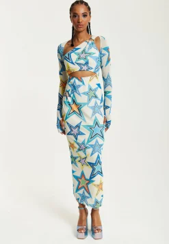 House of Holland Star Print Maxi Dress With Cut Out Details