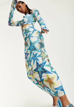 House of Holland Star Print Maxi Dress With Cut Out Details