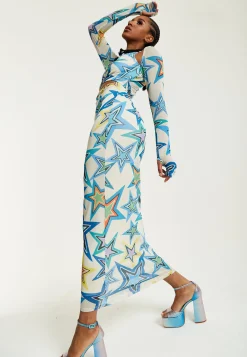 House of Holland Star Print Maxi Dress With Cut Out Details