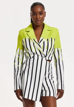 House Of Holland Stripe Monochrome Acid Green Splash Skort Playsuit