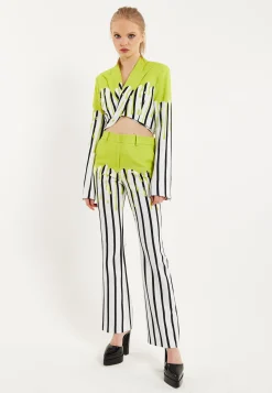 House Of Holland Stripe Monochrome Acid Green Splash Crop Blazer With